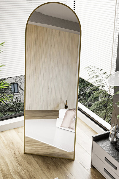 Evdemo Pamir Gold Metal Çerçeveli Ayaklı Oval Boy Aynası 180x60 Cm