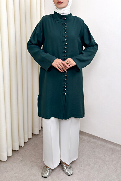 Salih Çelebi Τουνίκ με λεπτομέρεια από κουμπιά στο γιακά 0058 - ΠΡΑΣΙΝΟ Σμαραγδί