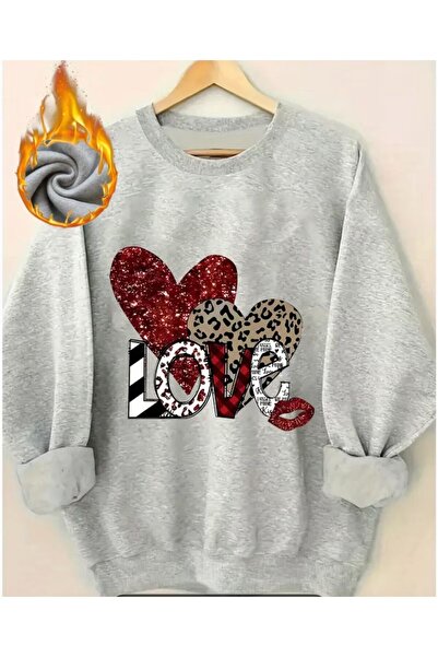 herkesemoda Φούτερ με λεπτομέρεια εκτύπωσης Love με λαιμόκοψη