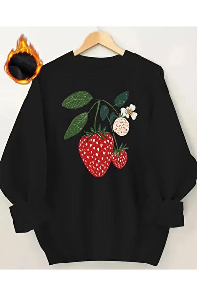 herkesemoda Detaliu cu imprimeu cu căpșuni guler rotund Swea tricou