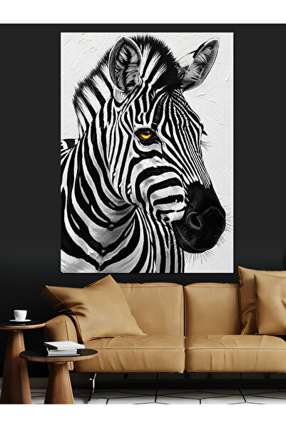 KanvasSepeti Zebra alb-negru Pictură în ulei de înaltă calitate texturat Pânz...