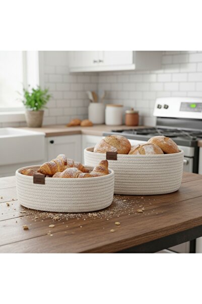 serelya Natural Jute 2-Piece Bread Basket Set - Bathroom and Kitchen Organize...