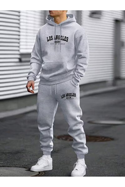 LAYORA Men's Geometric Bottom Top Set Fashion Print Design Trend Hooded Sweatshirt