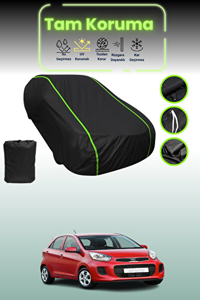 Dokaca Neo غطاء حماية للسيارة متوافق مع سيارة كيا بيكانتو قماش مجدّل ذات 5 أبواب من 2015 إلى 2017 باللون الأسود النيون