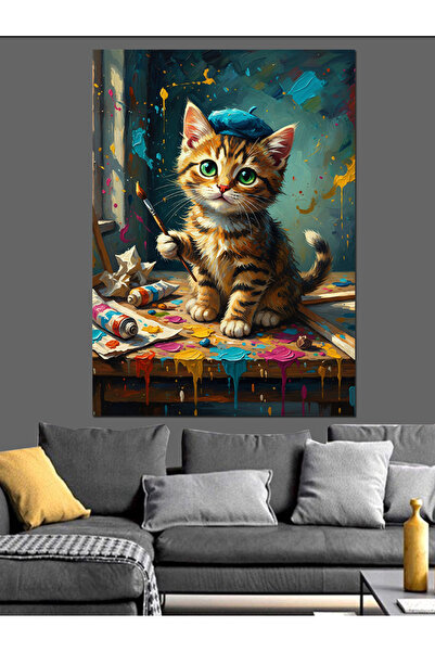 KanvasSepeti Ressam pisică Pictură în ulei de înaltă calitate texturat Canvas...