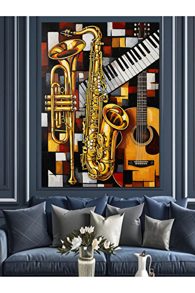 KanvasSepeti albastru cobalt afon Muzică Pictură în ulei de înaltă calitate t...