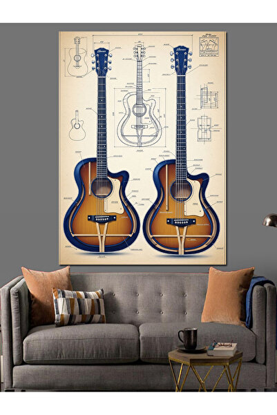 KanvasSepeti Chitară acustică Pictură în ulei de înaltă calitate texturat Can...