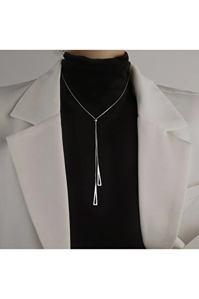 GlaMLo Accessories Colier Lung din Inox cu Pandantiv Geometric