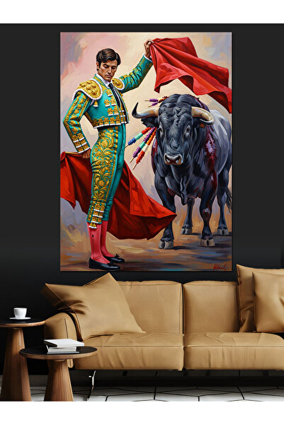 KanvasSepeti Luptă cu tauri Pictură în ulei de înaltă calitate texturat Canva...