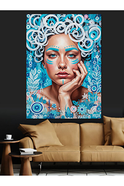 KanvasSepeti Femeie cu păr albastru Pictură în ulei de înaltă calitate textur...