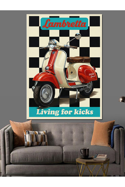 KanvasSepeti Scooter roșu Pictură în ulei de înaltă calitate texturat Canvas ...