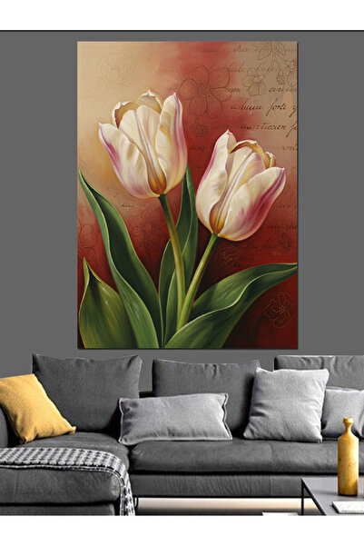 KanvasSepeti Lalea albă Pictură în ulei de înaltă calitate texturat Canvas Ca...