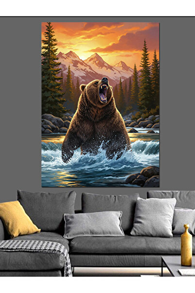 KanvasSepeti Pictură oficială cu ursul pe râu Pictură în ulei de înaltă calit...