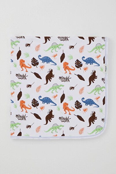 Breeze بطانية الأطفال حديثي الولادة دينوسيور كينغدوم ستاندرد، أبيض