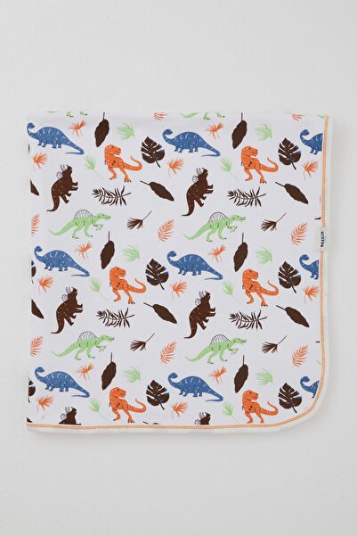 Breeze بطانية الأطفال حديثي الولادة دينوسيور كينغدوم ستاندرد، أبيض
