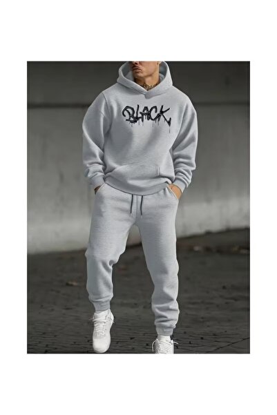 LAYORA Men's Geometric Bottom Top Set Fashion Print Design Trend Hooded Sweatshirt