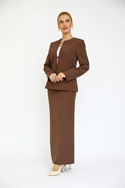 ÖNDER ÖZSOY Zero Collar Corporate Classic Jacket & Long Pencil Skirt Hijab Wo...