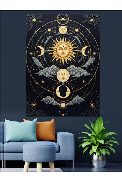 KanvasSepeti Güneş Ay Yıldız Pictură în ulei de înaltă calitate texturat Canv...