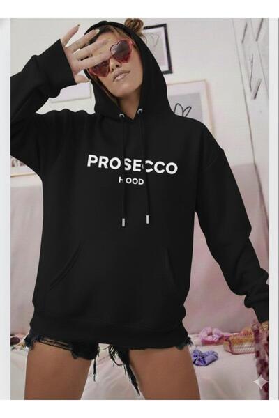 NO 601 Hanorac negru Prosecco cu glugă groasă pentru femei