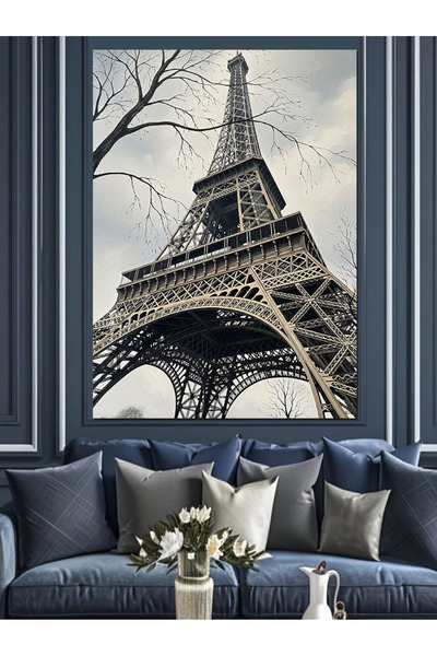 KanvasSepeti Turnul Eiffel Negru Pictură în ulei de înaltă calitate texturat ...