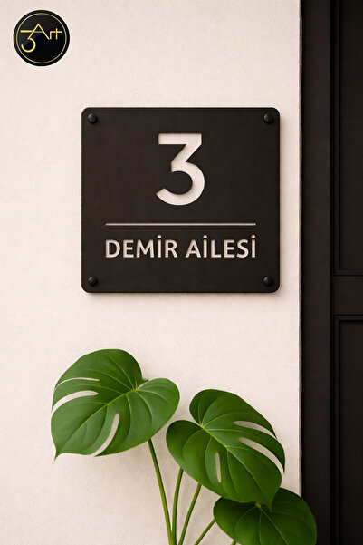 3Art Metal Dekorasyon Tic.Ltd.Şti Modern Siyah Metal Kapı Numaralığı - İsimli...