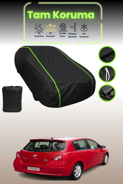Dokaca Neo غطاء حماية للسيارة من القماش الأسود اللامع قماش مجدّل نيسان تيدا ه...
