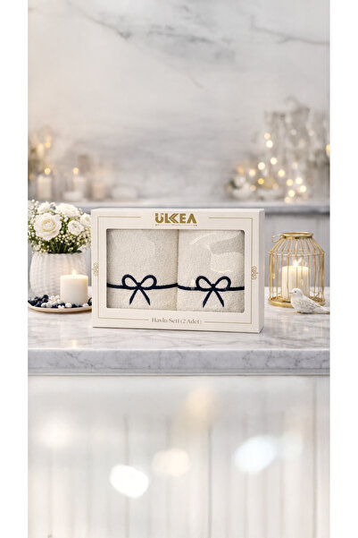 Ülkea Tekstil Ülkea 2-Piece 30*50 Towel Set with Line Embroidery