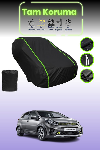 Dokaca Neo غطاء حماية للسيارة متوافق مع سيارة كيا بيكانتو X-Line 2017 - 2021 باللون الأسود النيون قماش مجدّل