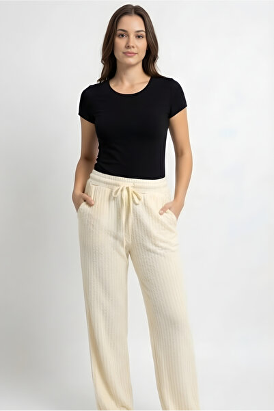 MORRO Women's Bubble Fabric Pajama Bottoms Elastic Waist Drawstring Lace-Up Textured Relaxed Fit Home Wear Sweatpants