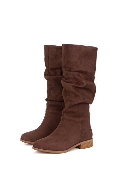 ÜNAL ÖZER Women's Brown Suede Rubber Sole Daily Boots Un001-0144K
