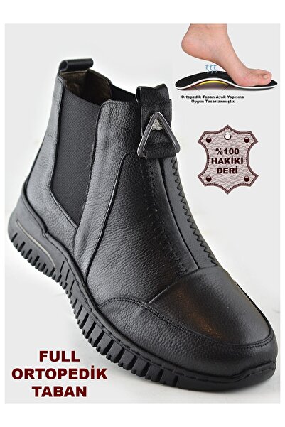 Cozi company Tam Ortopedik Siyah Hakiki Deri Kadın Bot Ayakkabı Anne Kışlık D...
