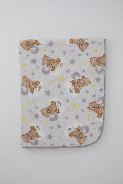 golden kids Golden Golden Newborn Baby Blanket Emboss Embossed Teddy Bear Patterned Standard, Light Gray