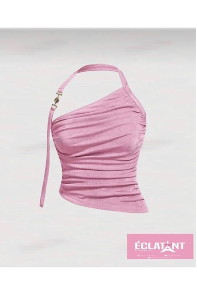 eclatant boutuqie Tek Omuz Büzgülü Askılı Kadın Crop Bluz