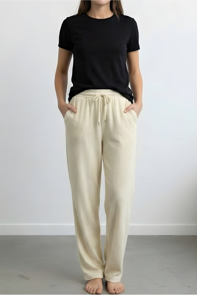MORRO Soft Textured Woven Pajama Bottoms - Elastic Waistband Women's Home and Sleep Pants