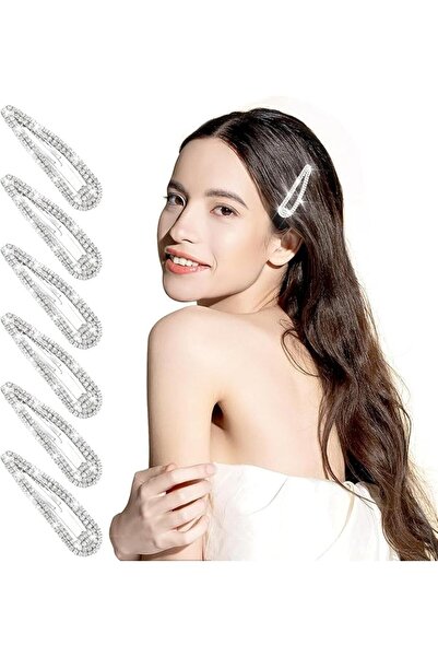Arabest 6Pcs Rhinestone Hair Clips,Silver Ladies Hair Clips,Glitter Hair Clips,Snap Hair Clips