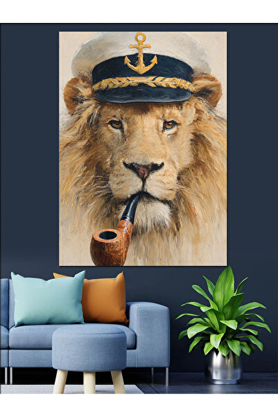 KanvasSepeti Pictură în ulei de înaltă calitate cu leu fumător de pipă d text...