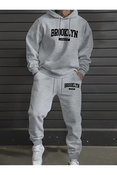 LAYORA Men's Geometric Bottom Top Set Fashion Print Design Trend Hooded Sweatshirt