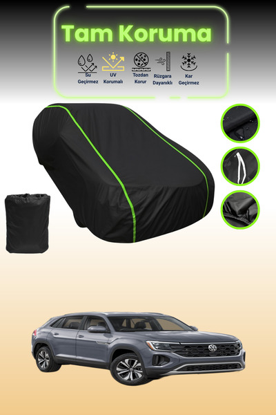 Dokaca Neo غطاء حماية للسيارة متوافق مع سيارة فولكس فاجن أطلس كروس سبورت قماش مجدّل باللون الأسود النيون