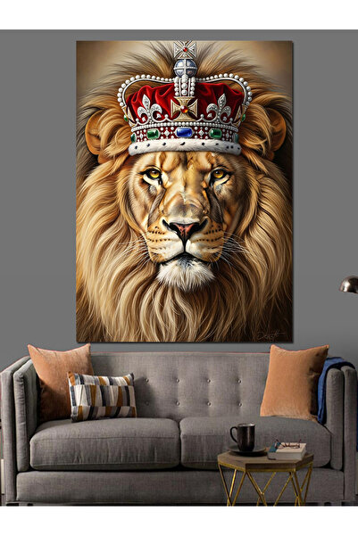 KanvasSepeti Leul care poartă o coroană Pictură în ulei de înaltă calitate te...