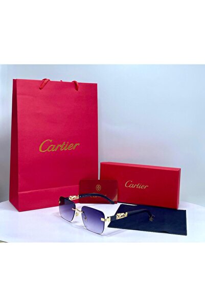 Generic Men's frameless glasses with purple lenses, including a hard case, tissue and paper pouch.