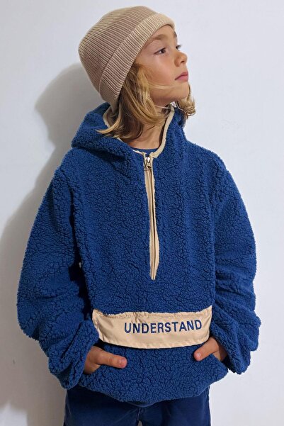 REYCAN Момчешка плюшена суитшърт с качулка и кенгуру джобове, възраст 5-8 год...