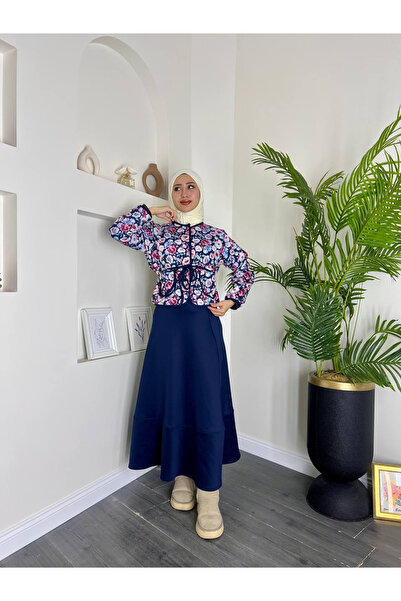 Esre Store 4562 - Jachetă cu model etnic - Set fustă bleumarin