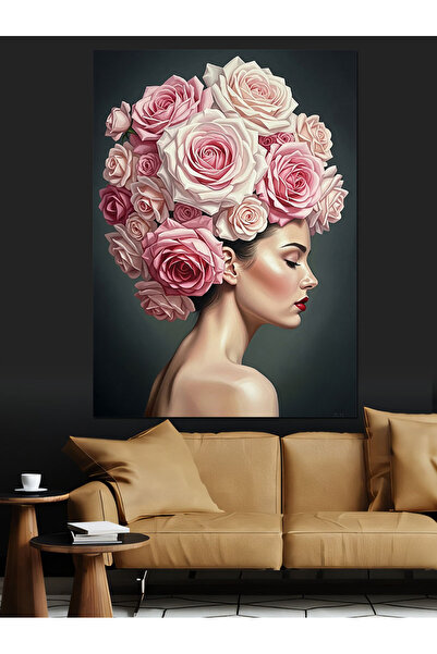 KanvasSepeti Femeie cu cap de floare Pictură în ulei de înaltă calitate textu...