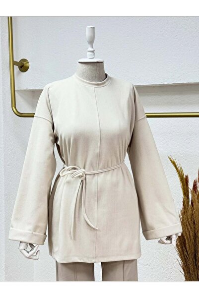 giyimbutik Yırtmaç detaylı sweat krem