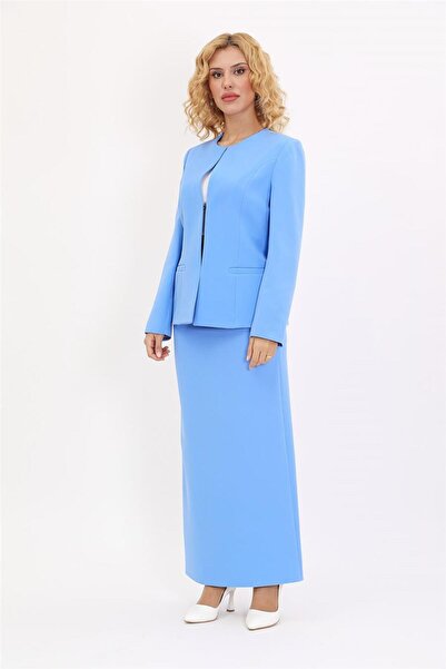 ÖNDER ÖZSOY Zero Collar Corporate Classic Jacket & Long Pencil Skirt Hijab Wo...