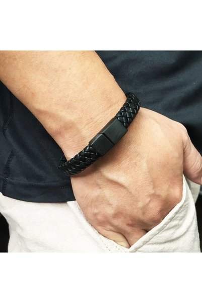 Gogoey Dbss1 Men's Leather Bracelet Stainless Steel Sport Metal Black