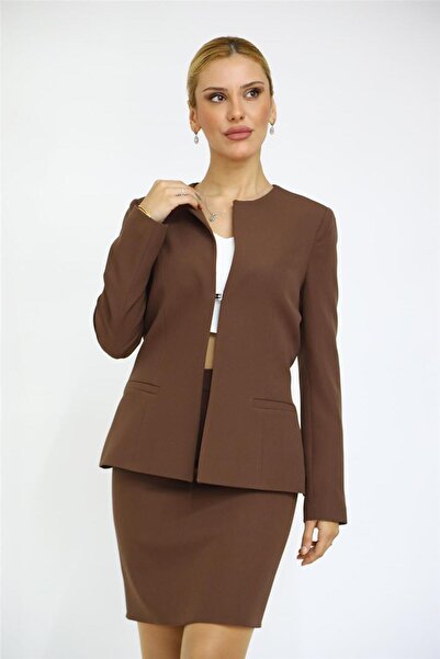 ÖNDER ÖZSOY سترة نسائية كلاسيكية من Zero Yaka - لون كستنائي