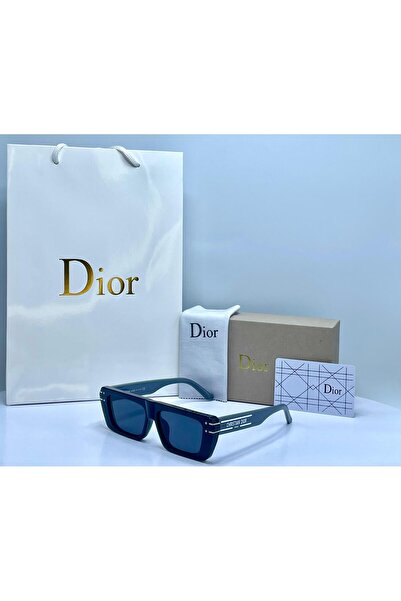 Diamond Blue Unisex glasses with a black frame and blue lenses, including a case, tissue, and paper pouch.