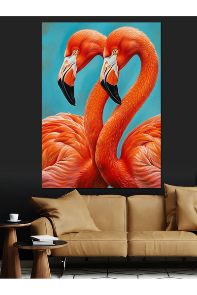 KanvasSepeti Păsări Flamingo Pictură în ulei de înaltă calitate texturat Pânz...