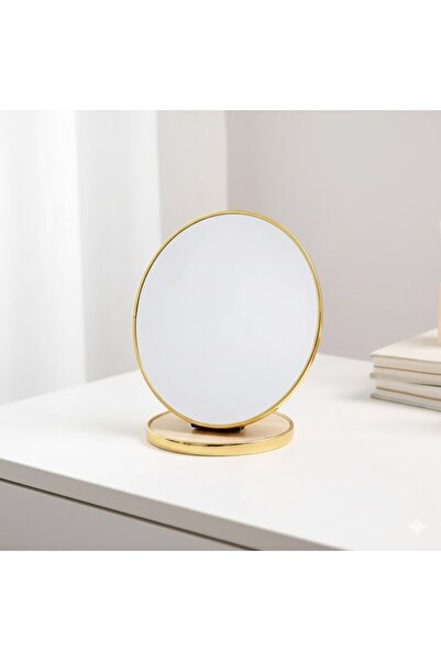 Adalinhome Gold Detaylı Yuvarlak Masa Üstü Makyaj Aynası (28 cm)